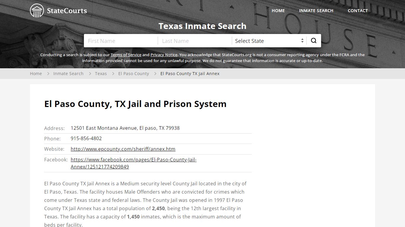 El Paso County TX Jail Annex Inmate Records Search, Texas ...